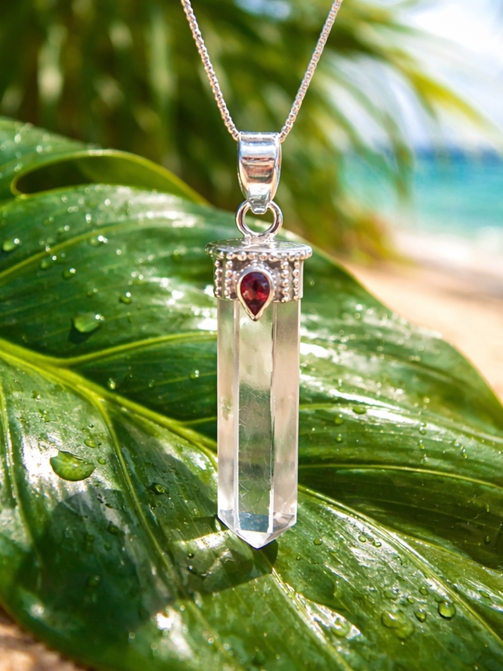 Crystal Point & Garnet Necklace